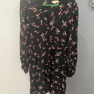 by Timo Mini Dress Black Floral Print Long Sleeve size M